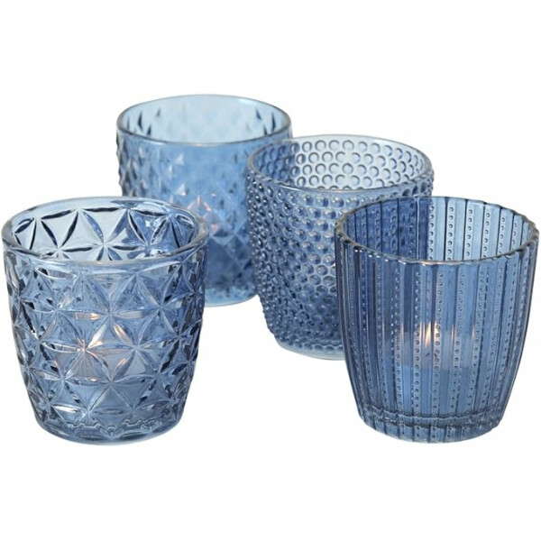 Boltze | Windlicht Glas lackiert blau H 8 cm 4er Set