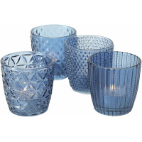 Boltze | Windlicht Glas lackiert blau H 8 cm 4er Set