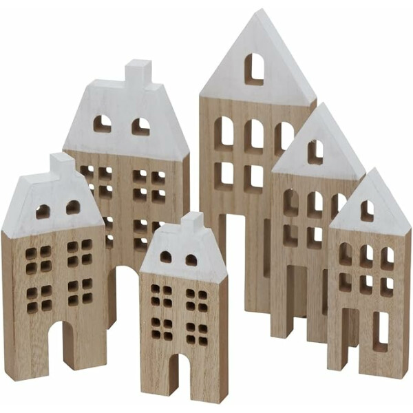 Boltze | Dekohaus Towny Set | naturbelassenes Holz | charmante Höhenvariationen von 15 bis 23,5 cm | ideal für kreative Deko-Arrangements