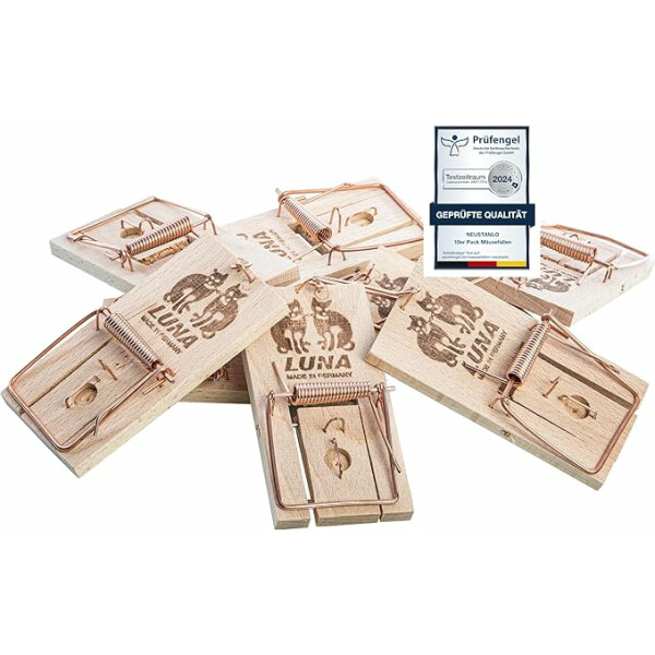 NEUSTANLO Classic | Mausefallen aus Holz | 10 Stück | Hohe Schlagkraft | Leicht zu verwenden | Made in Germany | ideale Schlagfalle für Mäuse