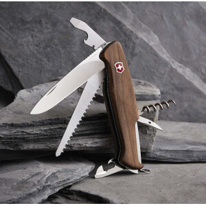 Victorinox Schweizer Taschenmesser Ranger 55, Swiss Army Knife, Multitool, 10 Funktionen, Feststellklinge, Dosenöffner, Schraubendreher