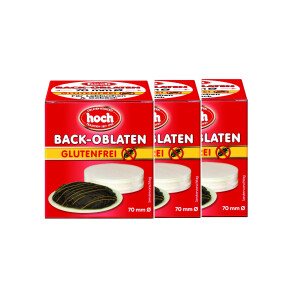 Hoch | runde Back Oblaten | 70 mm | 50 g pro Packung | 3er Pack | Glutenfrei | Vegan | Esspapier zum Backen von Makronen & Lebkuchen