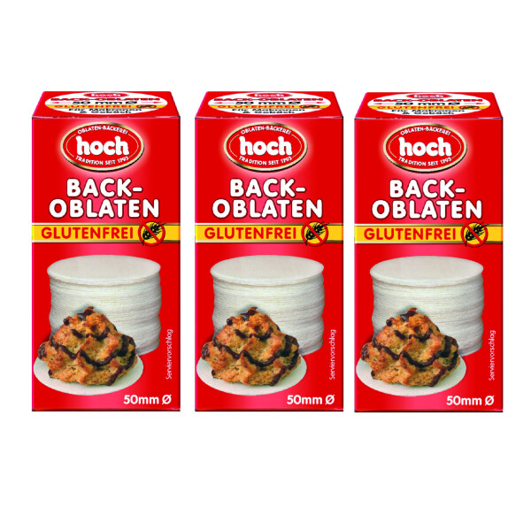 Hoch | runde Back Oblaten | 50 mm | 35 g pro Packung | 3er Pack | Glutenfrei | Vegan | Esspapier zum Backen von Makronen & Lebkuchen