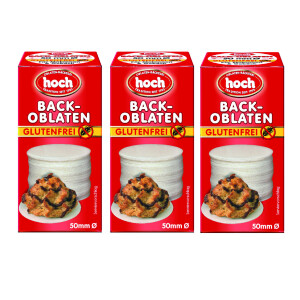 Hoch | runde Back Oblaten | 50 mm | 35 g pro Packung | 3er Pack | Glutenfrei | Vegan | Esspapier zum Backen von Makronen & Lebkuchen