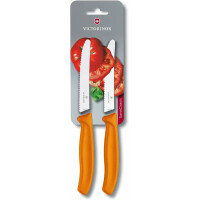 Victorinox Swiss Classic 2er Set Gemüsemesser mit Wellenschliff, 11 cm Klinge, Klingenschutz, Spülmaschinengeeignet, orange