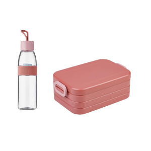 Mepal- Take a Break midi + Trinkflasche Ellipse 500 ml - Vivid Mauve - Lunchbox mit Trennwand - ideal für Mealprep-kohlensäuregeeignet -auslaufsicher - bruchfestes Material, Promotion-Set