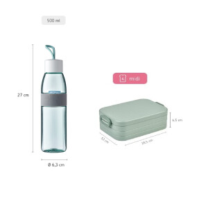Mepal- Take a Break midi + Trinkflasche Ellipse 500 ml - Vivid Mauve - Lunchbox mit Trennwand - ideal für Mealprep-kohlensäuregeeignet -auslaufsicher - bruchfestes Material, Promotion-Set