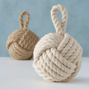 Boltze Türstopper Set Jute Knoten Natur Strick Kugel Stoff Boden 1,5 kg Gewicht mit praktischer Schlaufe (2er Set)