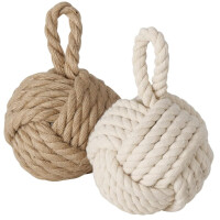 Boltze Türstopper Set Jute Knoten Natur Strick Kugel Stoff Boden 1,5 kg Gewicht mit praktischer Schlaufe (2er Set)