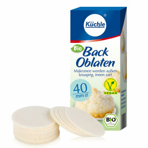 Küchle runde Back Oblaten Bio Vegan 40mm 23g pro Packung im 1er Pack Esspapier zum Backen von Makronen & Lebkuchen