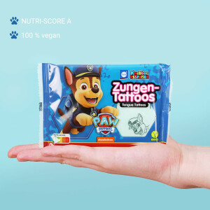 Küchle PawPatrol Zungentattoos im 1er Set 11g, vegane Süßigkeit, Tutti-Frutti & Erdbeer Geschmack, rot & blau, mit Skye, Chase, Zuma & Marshall von Paw Patrol, fruchtige Leckereien