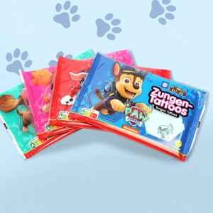 Küchle PawPatrol Zungentattoos im 1er Set 11g, vegane Süßigkeit, Tutti-Frutti & Erdbeer Geschmack, rot & blau, mit Skye, Chase, Zuma & Marshall von Paw Patrol, fruchtige Leckereien