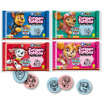 Küchle PawPatrol Zungentattoos im 1er Set 11g, vegane Süßigkeit, Tutti-Frutti & Erdbeer Geschmack, rot & blau, mit Skye, Chase, Zuma & Marshall von Paw Patrol, fruchtige Leckereien