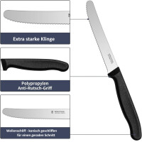NEUSTANLO | Tafelmesser aus rostfreiem Stahl | 6 Stück | Blau | extra scharfer Wellenschliff | ideales Brötchenmesser, Tomatenmesser für den Frühstückstisch