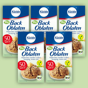 Küchle runde Back Oblaten Bio Vegan 50mm 37g pro Packung 5er Pack Esspapier zum Backen von Makronen & Lebkuchen