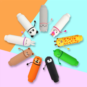 LEGAMI - 2-in-1 Weiche Silikontasche - Kawaii, Giraffe Schultasche, Tischstifthalter, Reißverschluss, Silikon, Stiftetasche Buntstifte Marker, H 18,5 cm