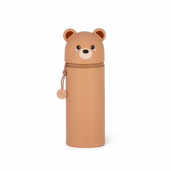 LEGAMI - 2-in-1 Weiche Silikontasche - Kawaii, Giraffe Schultasche, Tischstifthalter, Reißverschluss, Silikon, Stiftetasche Buntstifte Marker, H 18,5 cm, Teddy Bear