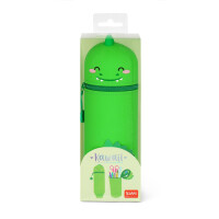 Legami - Kawaii 2-in-1 Schulmäppchen aus weichem Silikon, Dino-Thema, Stifthalter, Reißverschluss, Buntstifte, Marker, H 18,5 cm