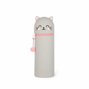Legami - Kawaii 2-in-1 Schulmäppchen aus weichem Silikon, Kitty-Thema, Stifthalter, Reißverschluss, Buntstifte, Marker, H 18,5 cm