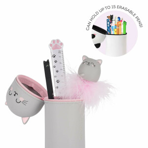 Legami - Kawaii 2-in-1 Schulmäppchen aus weichem Silikon, Kitty-Thema, Stifthalter, Reißverschluss, Buntstifte, Marker, H 18,5 cm