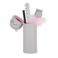 Legami - Kawaii 2-in-1 Schulmäppchen aus weichem Silikon, Kitty-Thema, Stifthalter, Reißverschluss, Buntstifte, Marker, H 18,5 cm