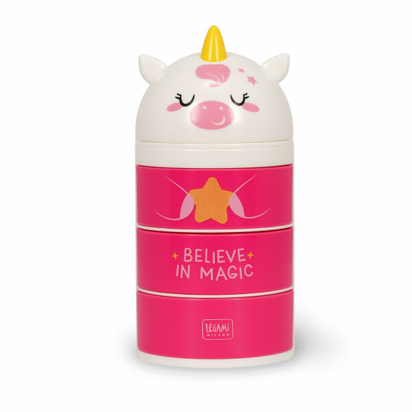 Legami - Desk Organizer, Schreibtisch-Organizer mit 3 seitlich zu öffnenden Schubladen, oberes Fach mit Schiebeverschluß, Unicorn-Motiv