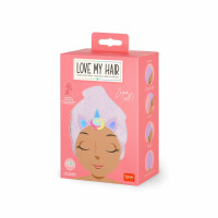 Legami - Love My Hair Haarschleier, Schnelltrocknung, Mikrofaser, Super Saugfähig, Weich, Anti-Cresp, Frauen Haar Handtuch, Verschluss mit Knopf, Unicorn-Thema