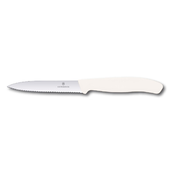 Victorinox, 6.7737, Swiss Classic, Gemüsemesser, Extra scharfe Klinge, mit Wellenschliff, robuster Kunststoff-Griff, Weiß, Made in Switzerland, Spülmaschinengeeignet