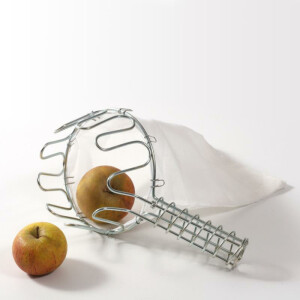 Obstpflücker Komfort | Drahtteile verzinkt | Ø 130 mm | Leinensack Beutel | Apfelpflücker | Erntehelfer | Obstsammler
