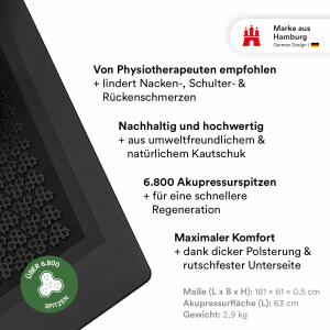 STRYVE Akupressurmatte Recovery Mat 181 x 61 cm - wohltuende Massagematte zur besseren Durchblutung mit 6.800 Akkupressur-Spitzen - gegen Schmerzen & Verspannung