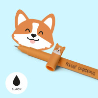 Legami, radierbarer Gelschreiber, Kugel am Ende zum Entfernen der Tinte ohne das Blatt abzunutzen, schwarze Tinte, temperaturempfindlich, 0,7-mm-Minendurchmesser, Corgi