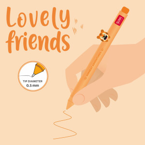 Legami - Gelschreiber mit dekorativem Tier - Lovely Friends, Tiger-Thema, nicht rollend, orange Tinte, entfernbares und wieder kombinierbares Tier, 0,5 mm Spitze