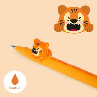 Legami - Gelschreiber mit dekorativem Tier - Lovely Friends, Tiger-Thema, nicht rollend, orange Tinte, entfernbares und wieder kombinierbares Tier, 0,5 mm Spitze
