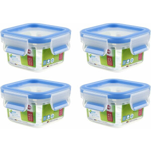 EMSA 508535 Clip & Close Aufbewahrungs-Dose, quadratisch, 200 ml, transparent/blau (4er Pack)