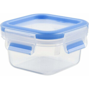 EMSA 508535 Clip & Close Aufbewahrungs-Dose, quadratisch, 200 ml, transparent/blau (4er Pack)