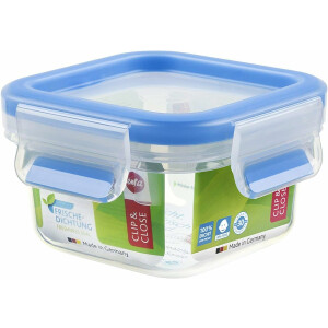 EMSA 508535 Clip & Close Aufbewahrungs-Dose, quadratisch, 200 ml, transparent/blau (4er Pack)