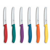 Victorinox Swiss Classic Tomaten- und Tafelmesser, 6-teilig, Brotzeitmesser, Extra Scharf, Wellenschliff, 11 cm, Rostfreier Stahl, mehrfarbig