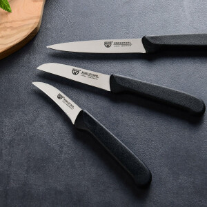 GRÄWE Obstmesser & Gemüsemesser, 3er Set, kleines Küchenmesser-Set, Schälmesser, Edelstahl, schwarz, super scharf geschliffen