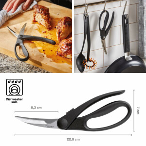 Fiskars Geflügelschere mit gebogenen Profilklingen, Edelstahl, Länge: 23 cm, Für Rechts- und Linkshänder, Schwarz/Silber, Essential, 1023819