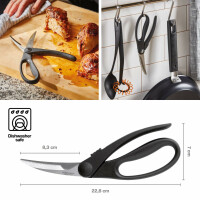 Fiskars Geflügelschere mit gebogenen Profilklingen, Edelstahl, Länge: 23 cm, Für Rechts- und Linkshänder, Schwarz/Silber, Essential, 1023819