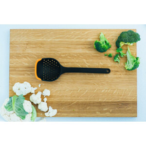 Fiskars Sieblöffel, Länge: 30 cm, Kunststoff/Silikon, Functional Form, Schwarz/Orange, 1027302