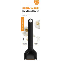 Fiskars Knoblauchpresse mit ausklappbarem Gittereinsatz und Schaber, Länge: 16 cm, Kunststoff/Metall, Functional Form, Schwarz, 1028361