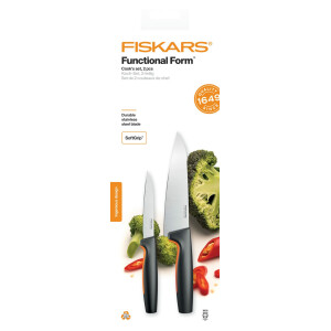 Fiskars Küchenmesser-Set, 2-teilig, Functional Form, Inklusive Kochmesser (Groß), Gemüsemesser, Japanischer Edelstahl/Kunststoff, 1057557
