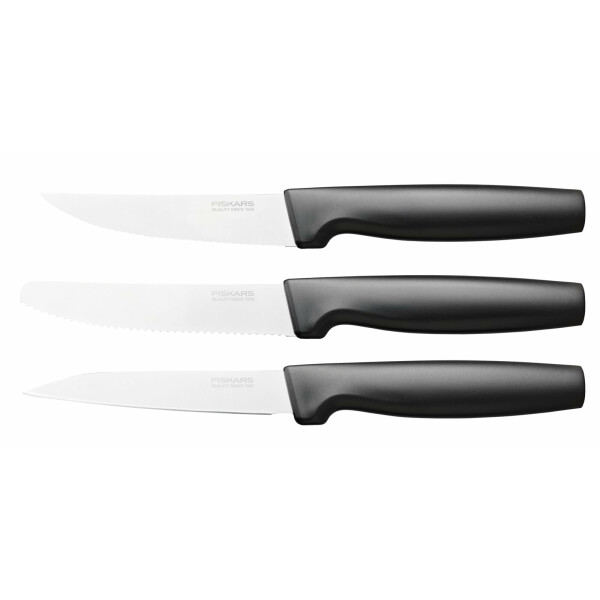 Fiskars Kleines Messer-Set, 3-teilig, Functional Form, Schälmesser, Allzweckmesser & Tischmesser, Functional Form, Edelstahl/Kunststoff, Schwarz, 1057561