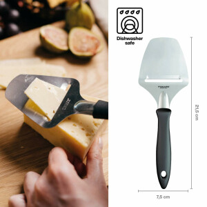 Fiskars Käsehobel mit rostfreier Stahlklinge, Kunststoff/Edelstahl, Länge: 21,5 cm, Essential, Schwarz/Silber, 1065587, Metallic