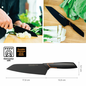 Fiskars Santoku-Messer, Modernes Design, Gesamtlänge: 29 cm, Qualitätsstahl/Kunststoff, Edge, 1003097, Schwarz / Orange