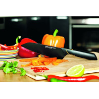 Fiskars Santoku-Messer, Modernes Design, Gesamtlänge: 29 cm, Qualitätsstahl/Kunststoff, Edge, 1003097, Schwarz / Orange