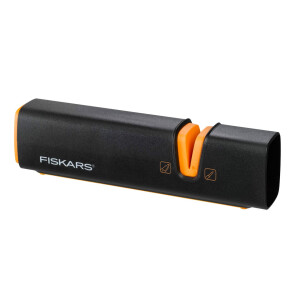 Fiskars Messerschärfer für scharfe Messerklingen aus Stahl, Keramikschleifstein, Edge, Roll-Sharp, Schwarz/Orange, 1003098