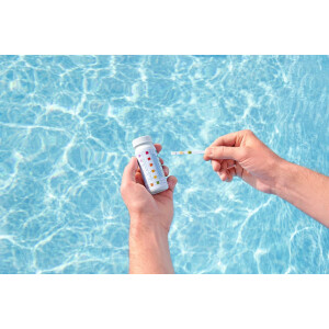 Bestway | Dosierschwimmer-Set inkl. 50 Teststreifen | 12,5 cm Ø | Zur Messung & Dosierung von freiem Chlor, pH-Wert und Gesamtalkalität | Poolwasser sauber und kristallklar