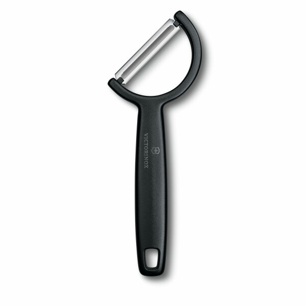 Victorinox Sparschäler "Rho", Schäler für Gemüse, Obst, Gerader Schliff, Einschneidig, Extra Scharf, Swiss Made, schwarz